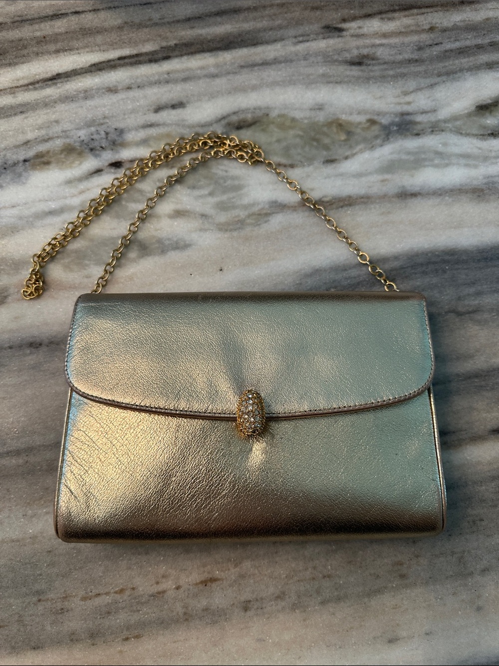 VINTAGE MM metallic leather evening bag with jeweled clasp -BERGDORF GOODMAN
